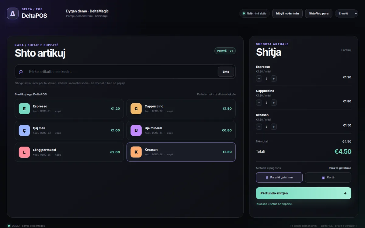 DeltaPOS — Demo data · interface preview